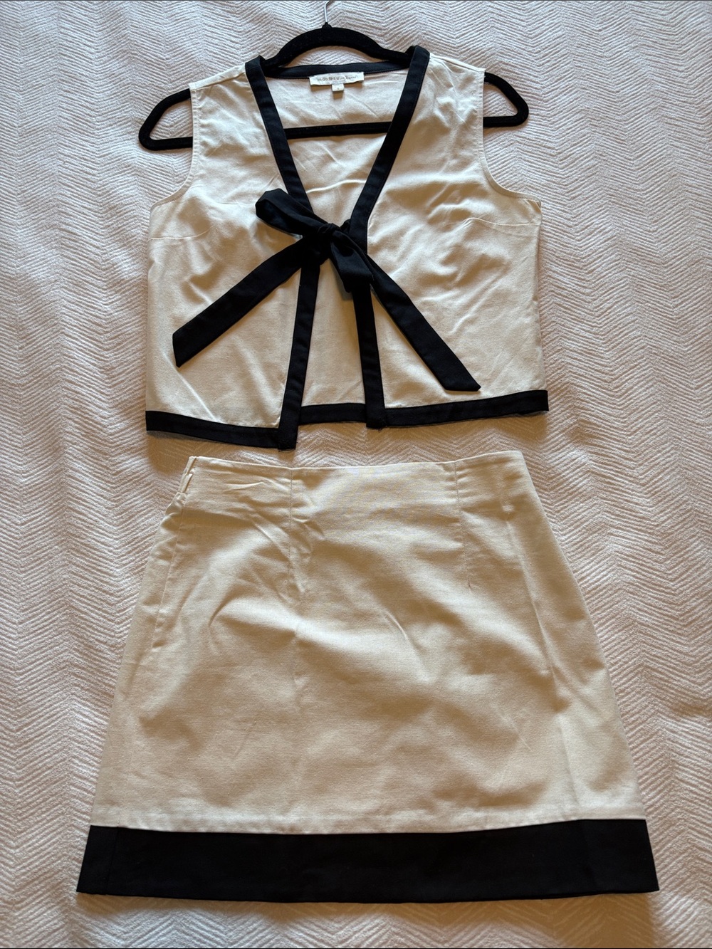 Cream and Black Bow-Trim Skirt Set